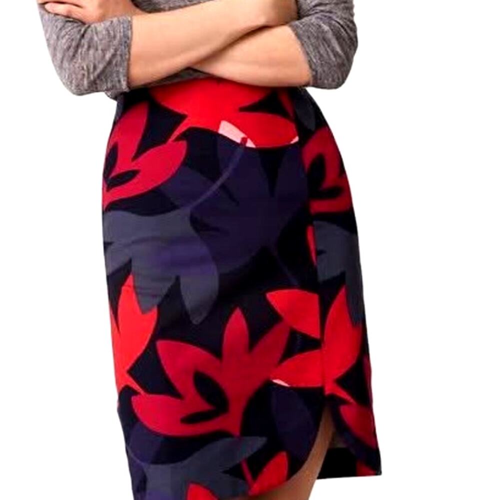 LOFT NEW Floral Pencil Skirt Womens Size 12 Navy Red Pink Bold Career Straight